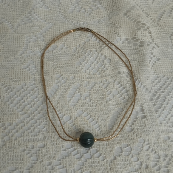 1930s Spinach Green Nephrite Jade Carved Melon Pendant Choker 14k 925 Vintage - Picture 2 of 9